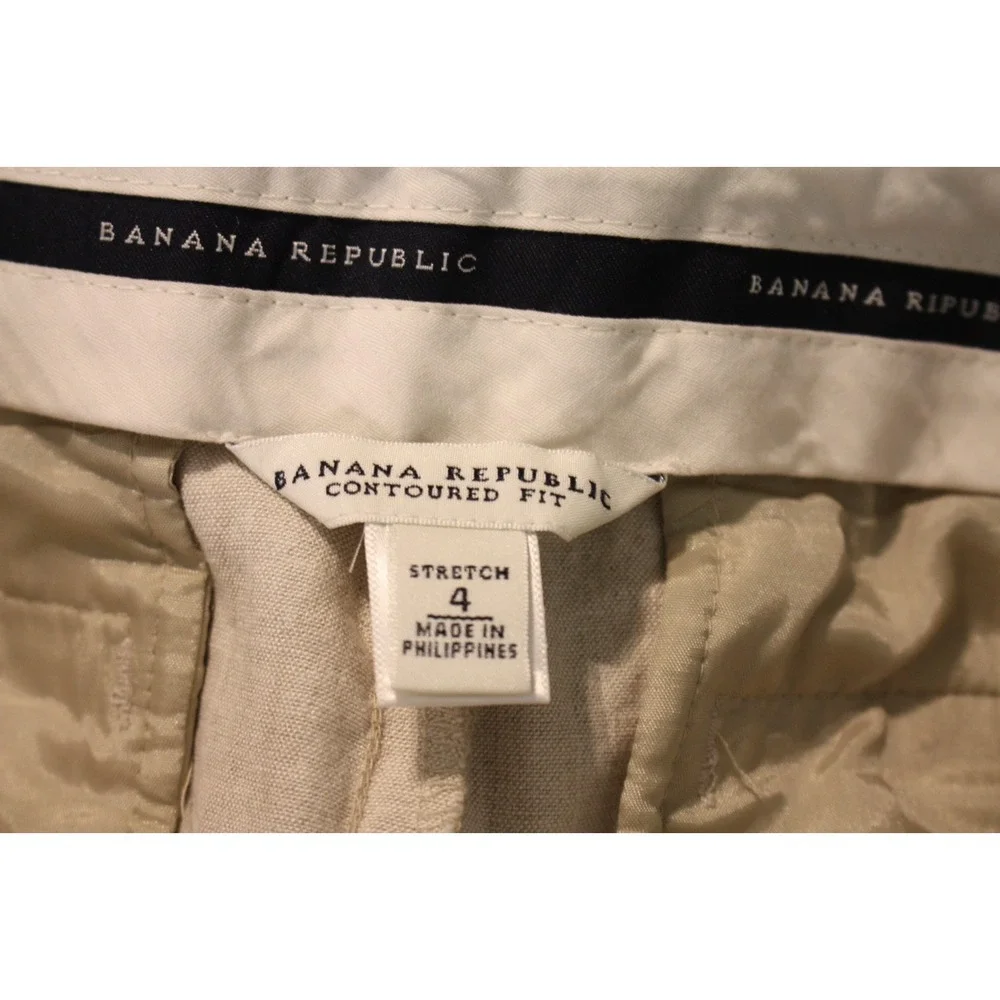 Banana Republic Pants Womens 4 Beige Contour Fit Stretch Linene Blend Beach Vaca